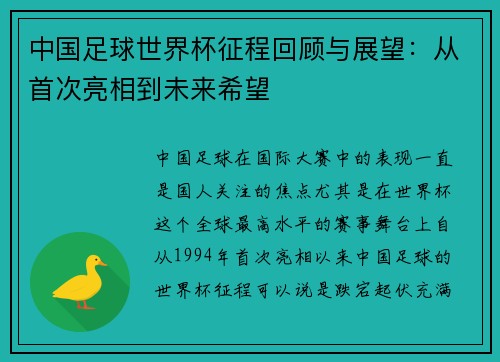 中国足球世界杯征程回顾与展望:从首次亮相到未来希望